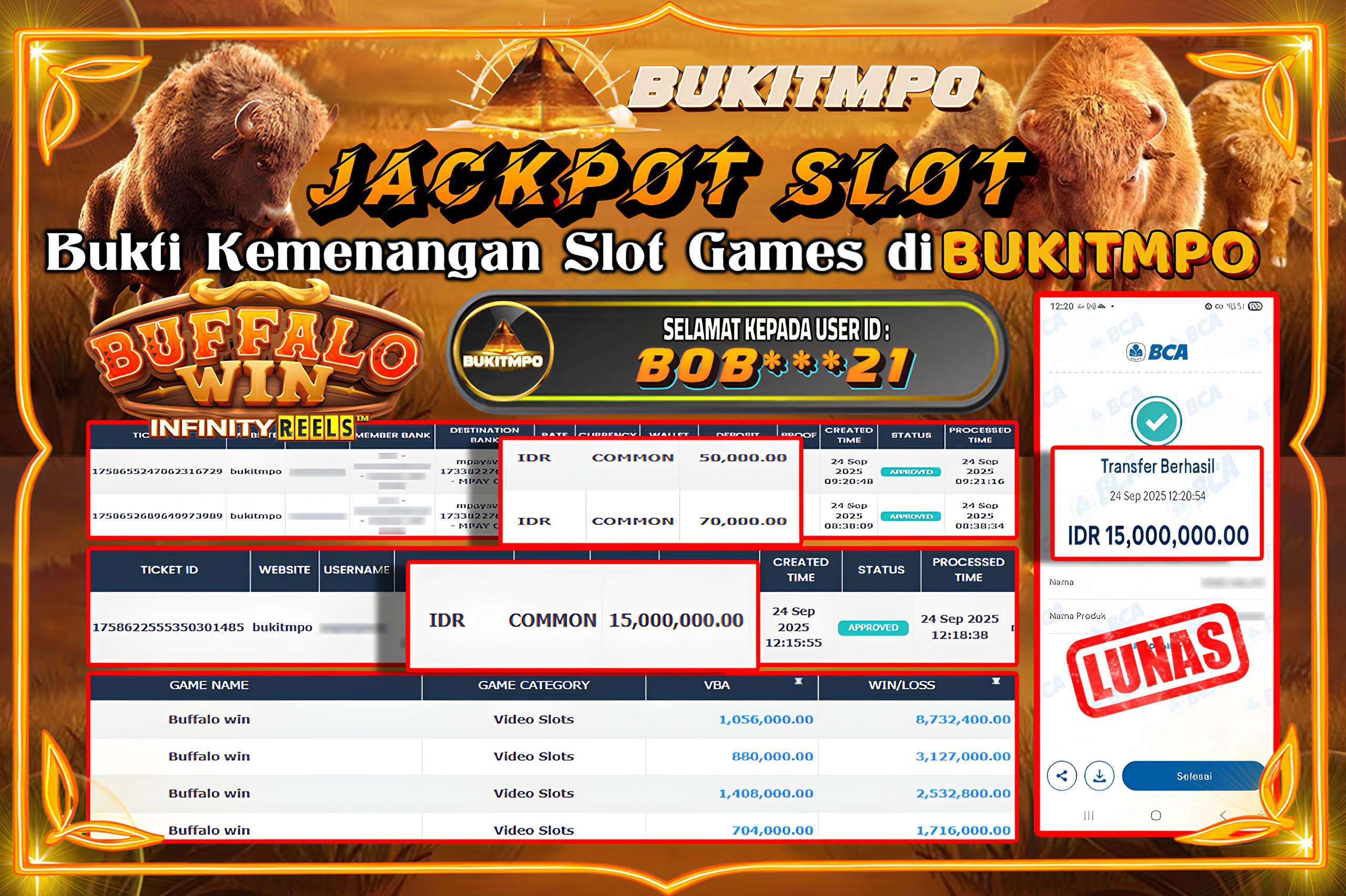 BUKITMPO JACKPOT BUFFALO WIN - PG SOFT Rp.15.000.000,- LUNAS
